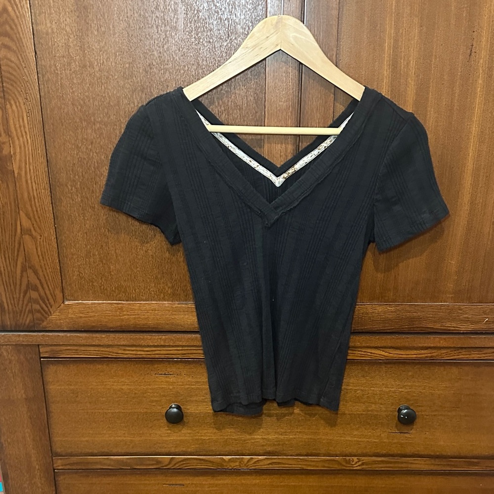 Pilcro Black Textured V-Neck Tee